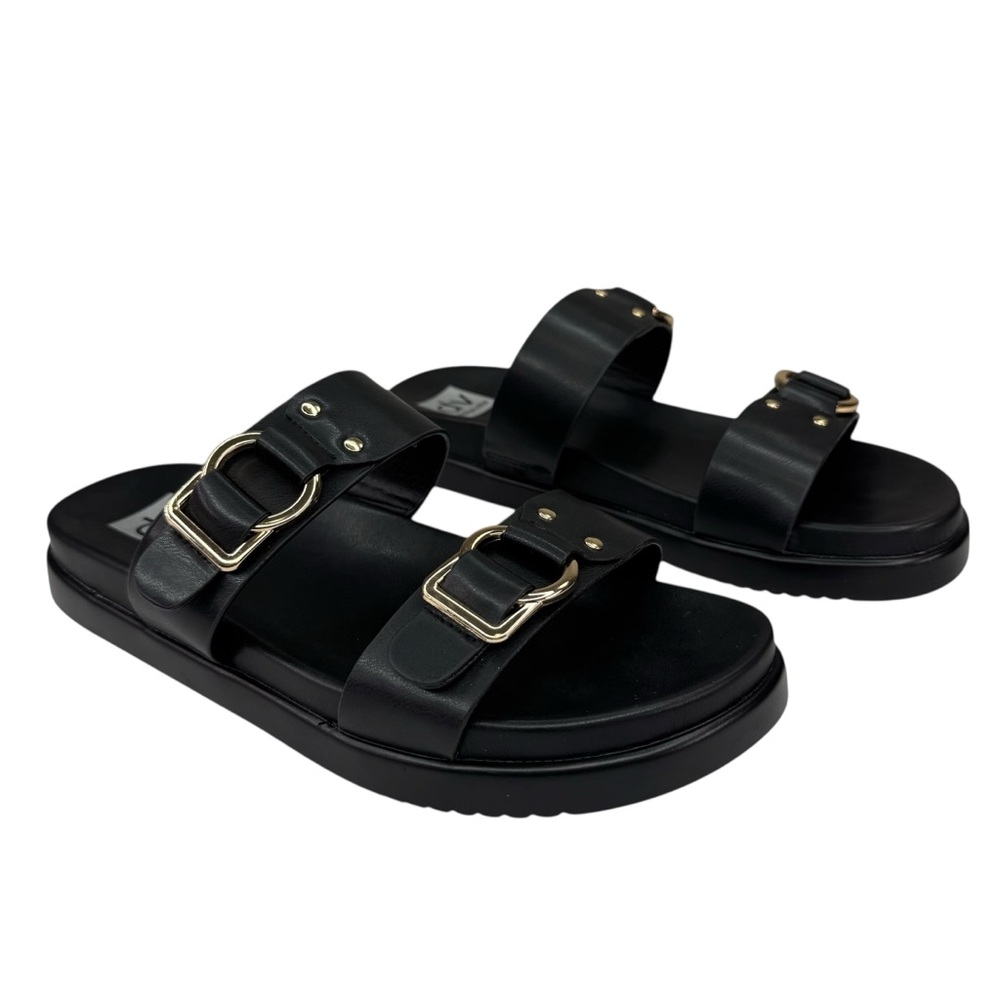 DV Dolce Vita Black Footbed Sandals Womens Buckle Slides 10